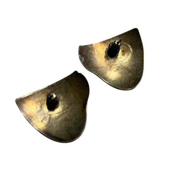 Artisan made pierced earrings silver & blue enamel abstract textured unique - Picture 4 of 6